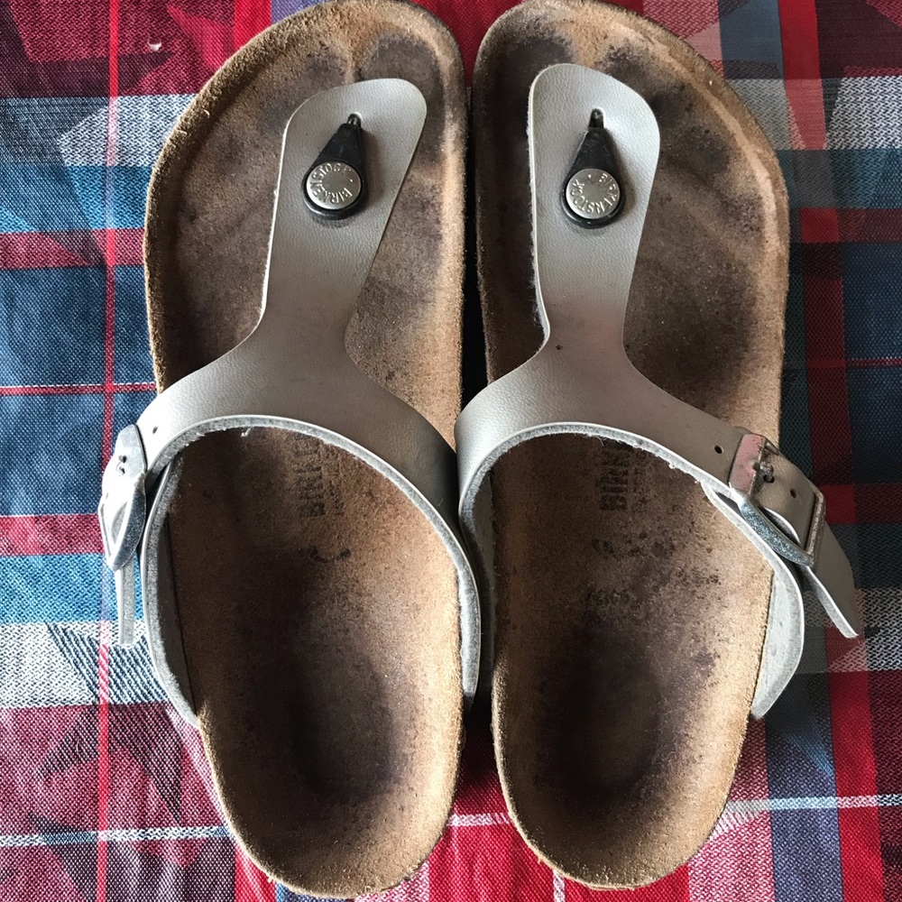 Birkenstock thong sandles, silver